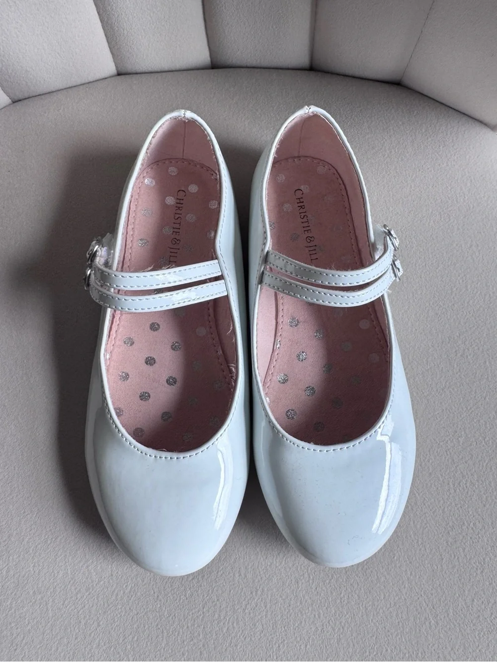 Christie & Jill White Girls' Patent Mary Jane Dress Shoes with Straps Size 1 NIB